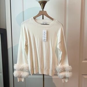 BIRCH NY  iVORY winter Sweater with Faux Fur Cuffs